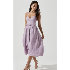 ASTR The Label Ferreira Linen Midi Dress Lavender Purple Size Large